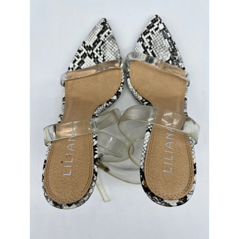 Liliana Snakeskin Open Pointy Toe Stiletto Heels Size 6.5 - Picture 5 of 6